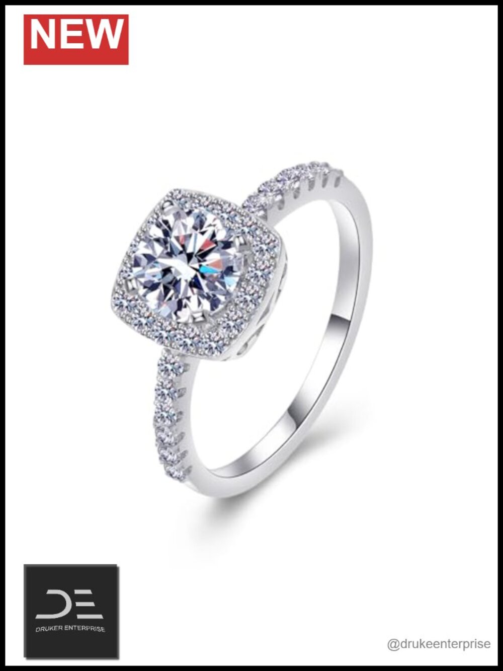 Moissanite Cushion Halo Engagement Ring 925 Sterling Silver, VVS1 Round Cut,